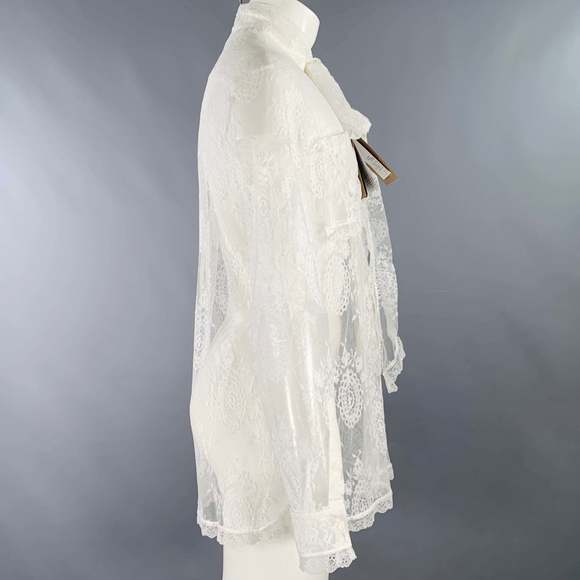 BURBERRY White Lace Viscose Blend Bow Long Sleeve Shirt - Picture 3 of 6